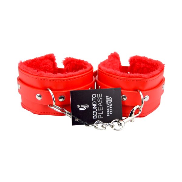 Bound to Please Furry Plush Wrist Cuffs Red - Image 3