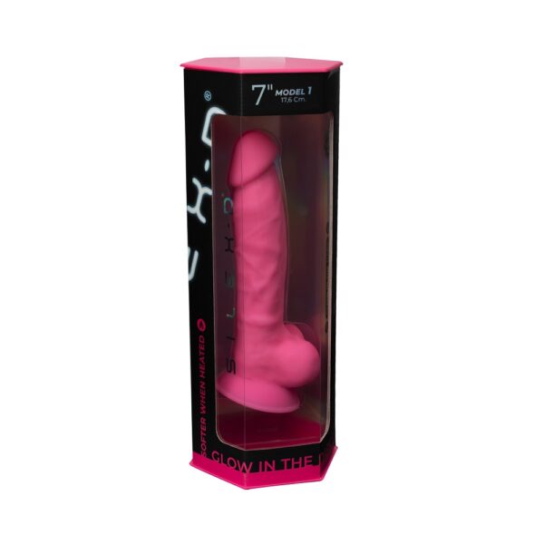 SilexD 7 inch Glow in the Dark Realistic Silicone Dual Density Dildo with Suction Cup and Balls Pink - Image 8