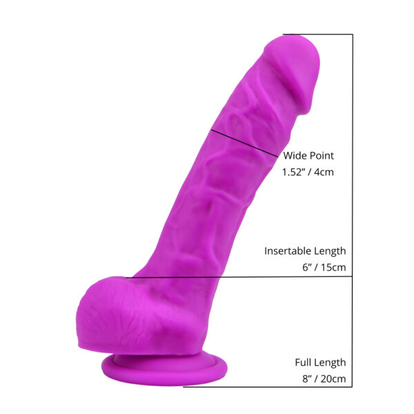 Loving Joy 8 Inch Realistic Silicone Dildo with Suction Cup and Balls Purple - Image 6