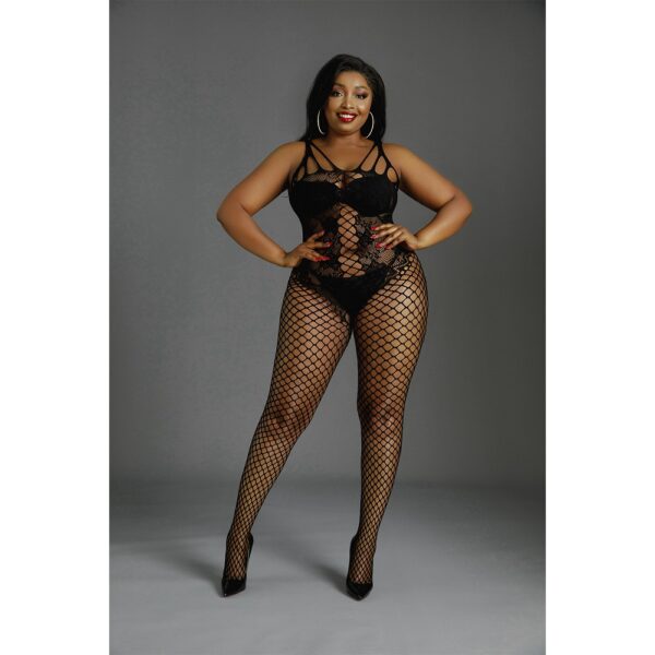 Moonlight Lace and Fishnet Bodystocking Black Plus Size - Image 4