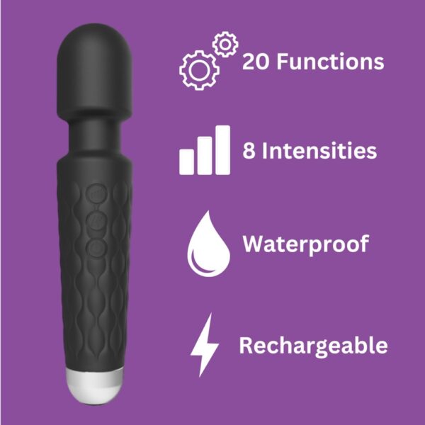 Loving Joy 20 Function Wand Vibrator Black - Image 8