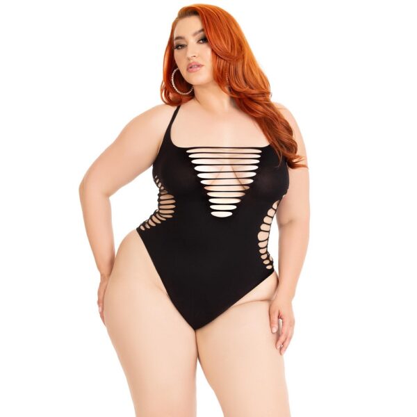 Leg Avenue Shredded Thong Bodysuit Black Plus Size - Image 5