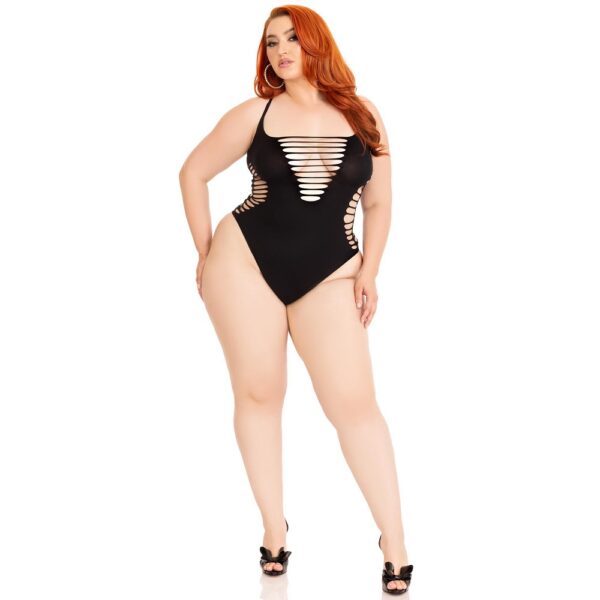 Leg Avenue Shredded Thong Bodysuit Black Plus Size - Image 6