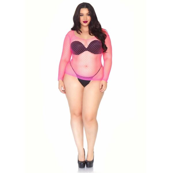 Leg Avenue Long Sleeved Industrial Net Top Neon Pink Plus Size - Image 3