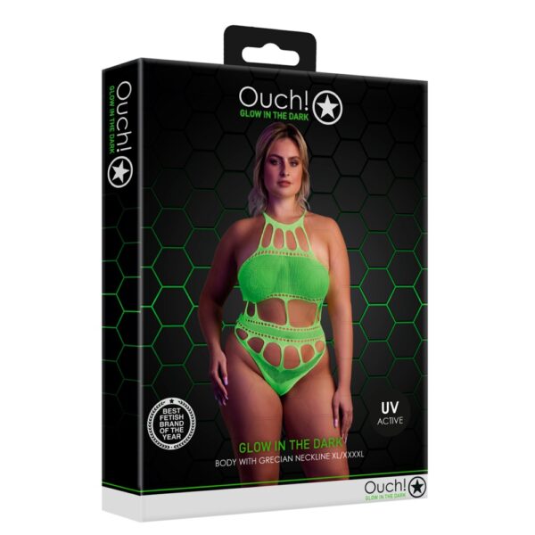 Cut Out Thong Bodysuit Neon Green Plus Size - Image 3