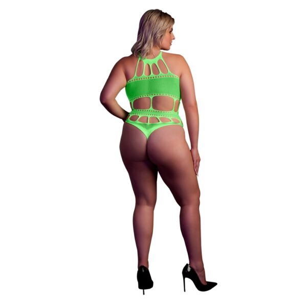 Cut Out Thong Bodysuit Neon Green Plus Size - Image 4