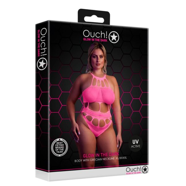 Cut Out Thong Bodysuit Neon Pink Plus Size - Image 3