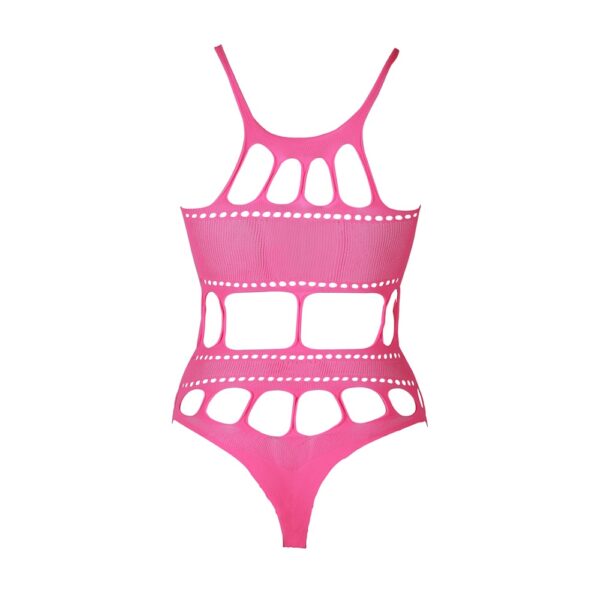 Cut Out Thong Bodysuit Neon Pink Plus Size - Image 8