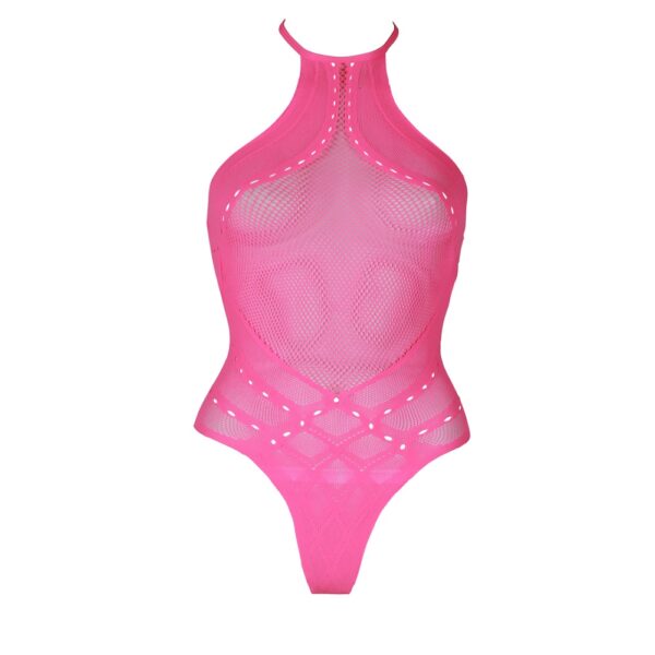 Halter Tie Neck Bodysuit Neon Pink Plus Size - Image 7